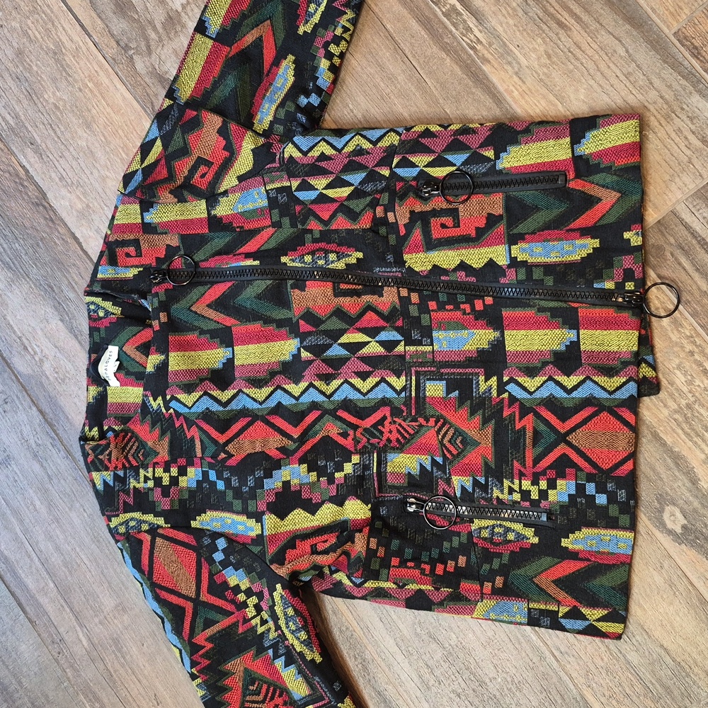 S/M Anthropologie Pepaloves Tribal Aztec Print Asymmetrical Zipper Jacket